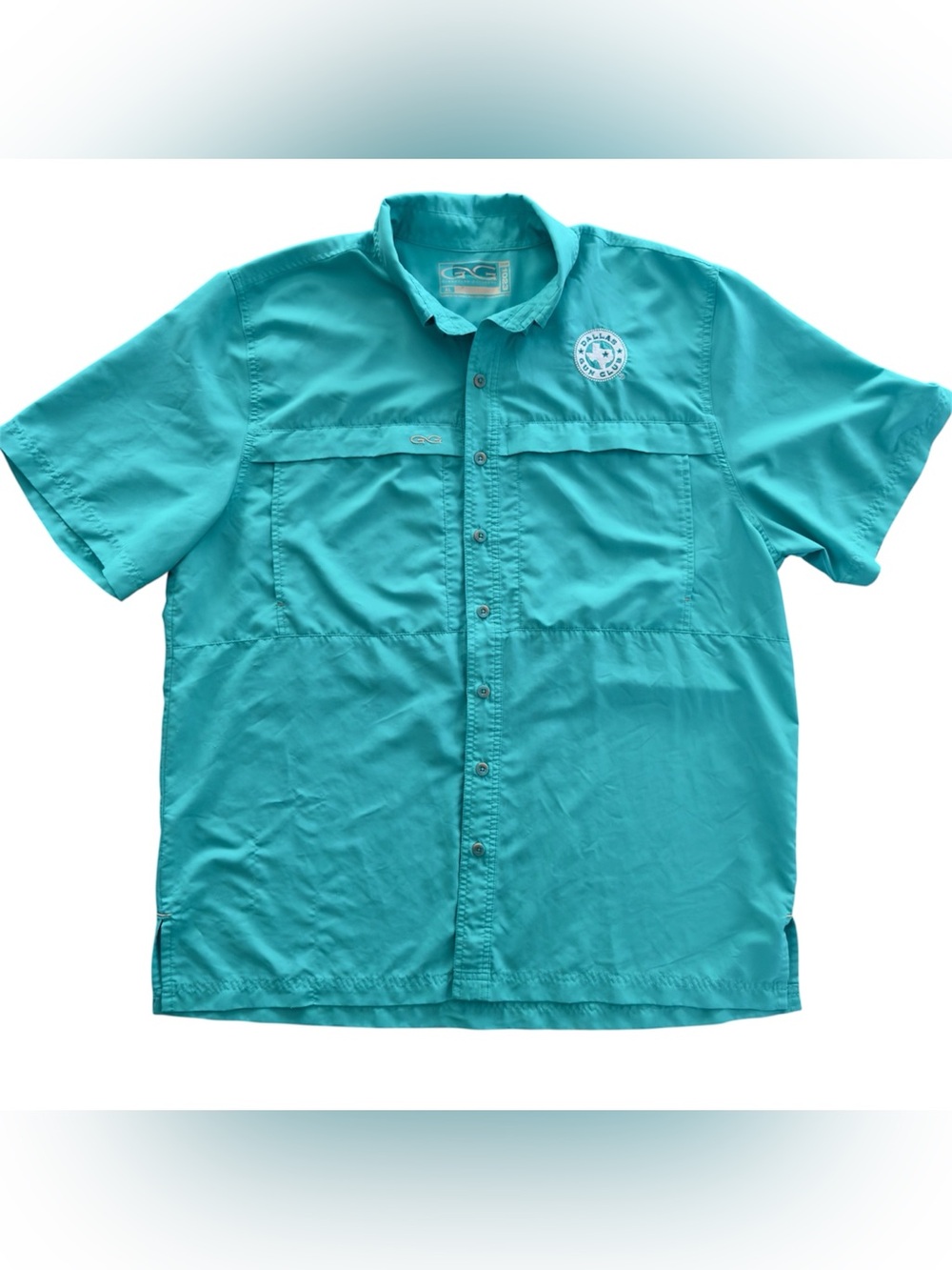 GameGuard Men's Fishing Shirt XL Dallas Gun Club Vented Short Sleeve Teal